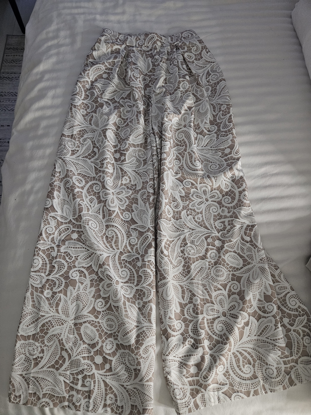 White Lace Overlay Wide-Leg Pants
